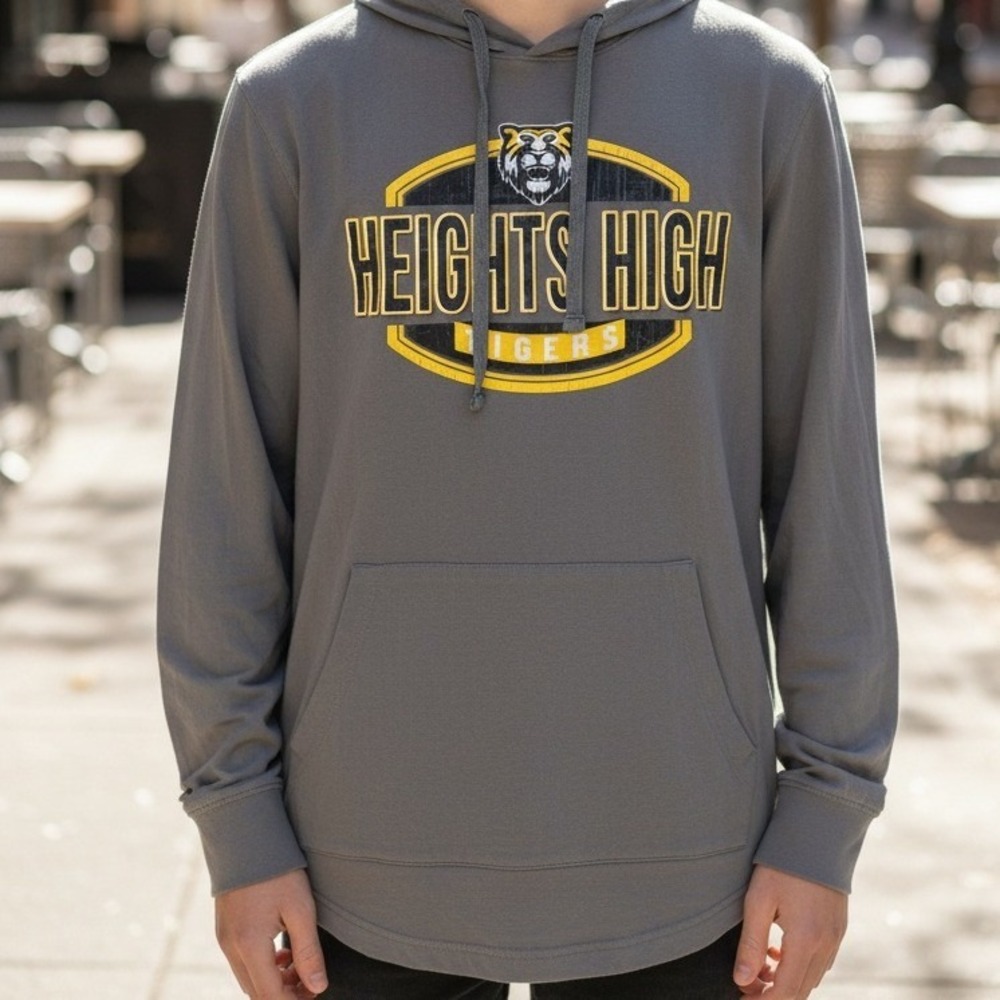 Heights High‎ Tigers PEL Athletic Mens Grey Hoodie Long Sleeve Pullover Size XL